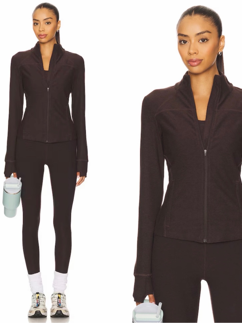NWT Beyond Yoga Spacedye Trails Active Jacket in Dark Chocolate Heather Sz Small